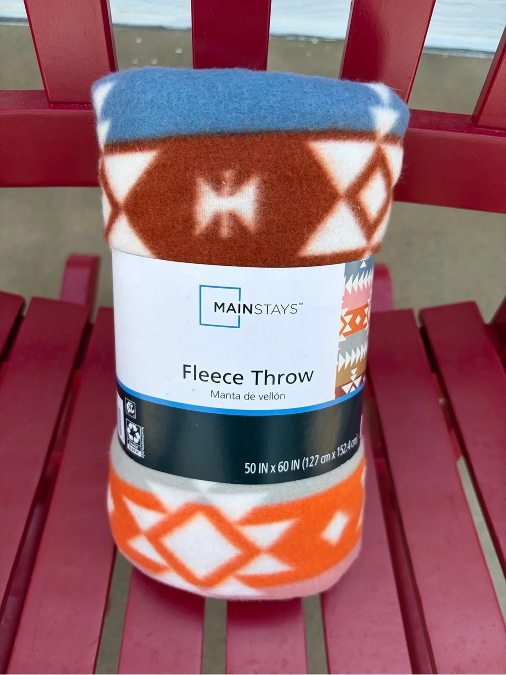 Mainstays Blue Orange Brown White Aztec Fleece Throw